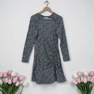 Parker Blue Leopard Print Ruffle Dress L